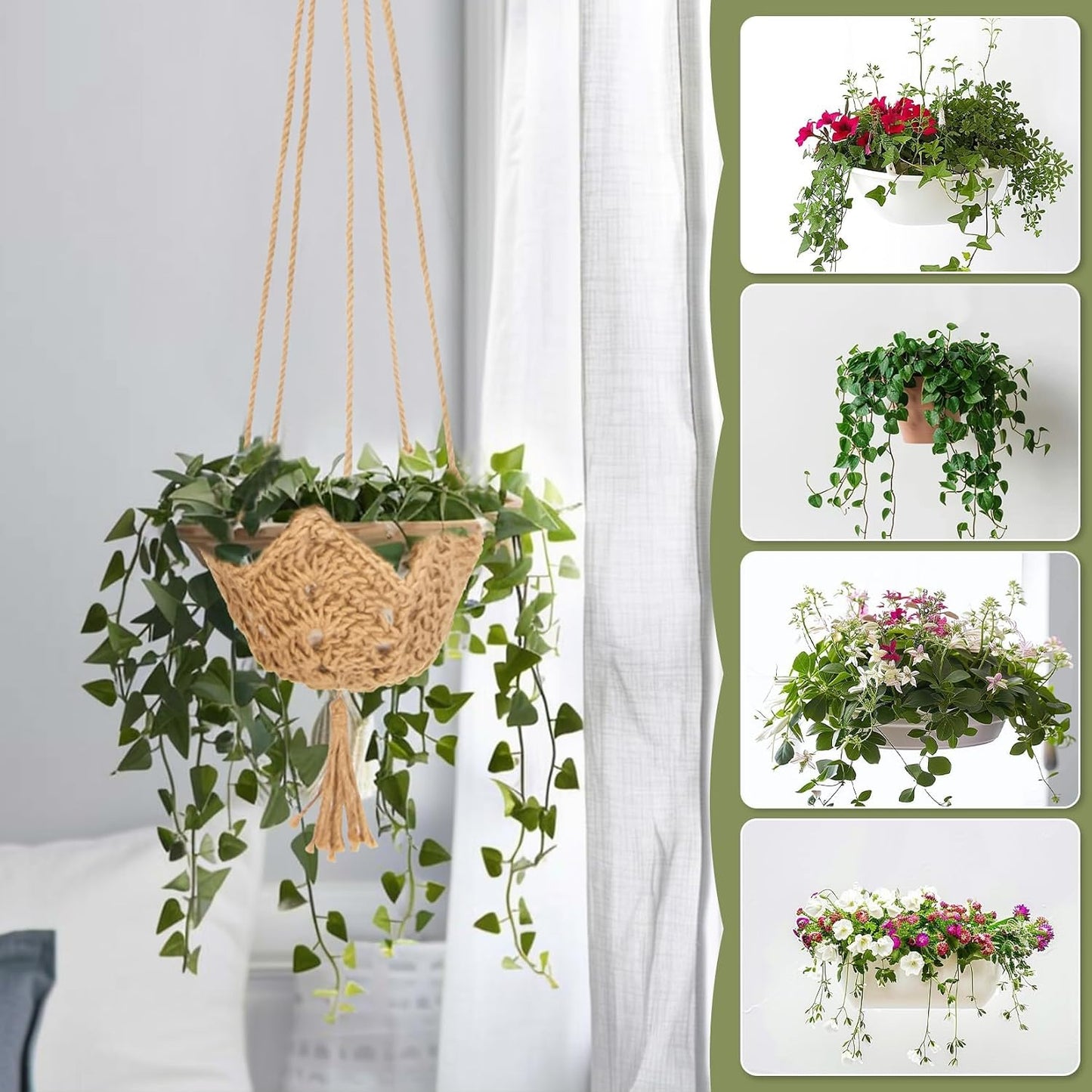 Macrame Plant Hangers Indoor - 2 Packs Hanging Planters for Indoor Plants Boho Plant Hangers Hanging Plant Holder for Boho Home Decor Made of Jute with 2 Hooks