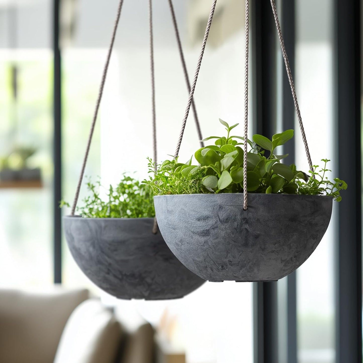 Hanging Planter Flower Plant Pots - 9.84 Inch Indoor Outdoor Balcony Patio Hanging Basket Set of 2, Marble Pattern