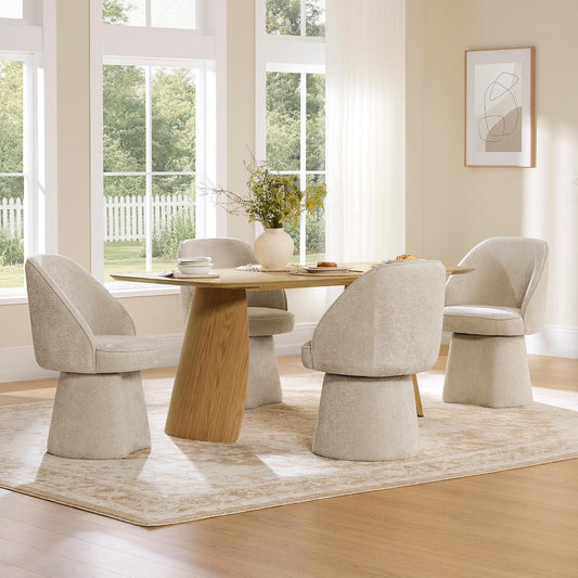 CHITA Swivel Dining Chairs Set of 4, Upholstered Modern Dining Chairs with High Back, Kitchen Chairs for Dining Room, Vanity Chairs for Bedroom, Beige
