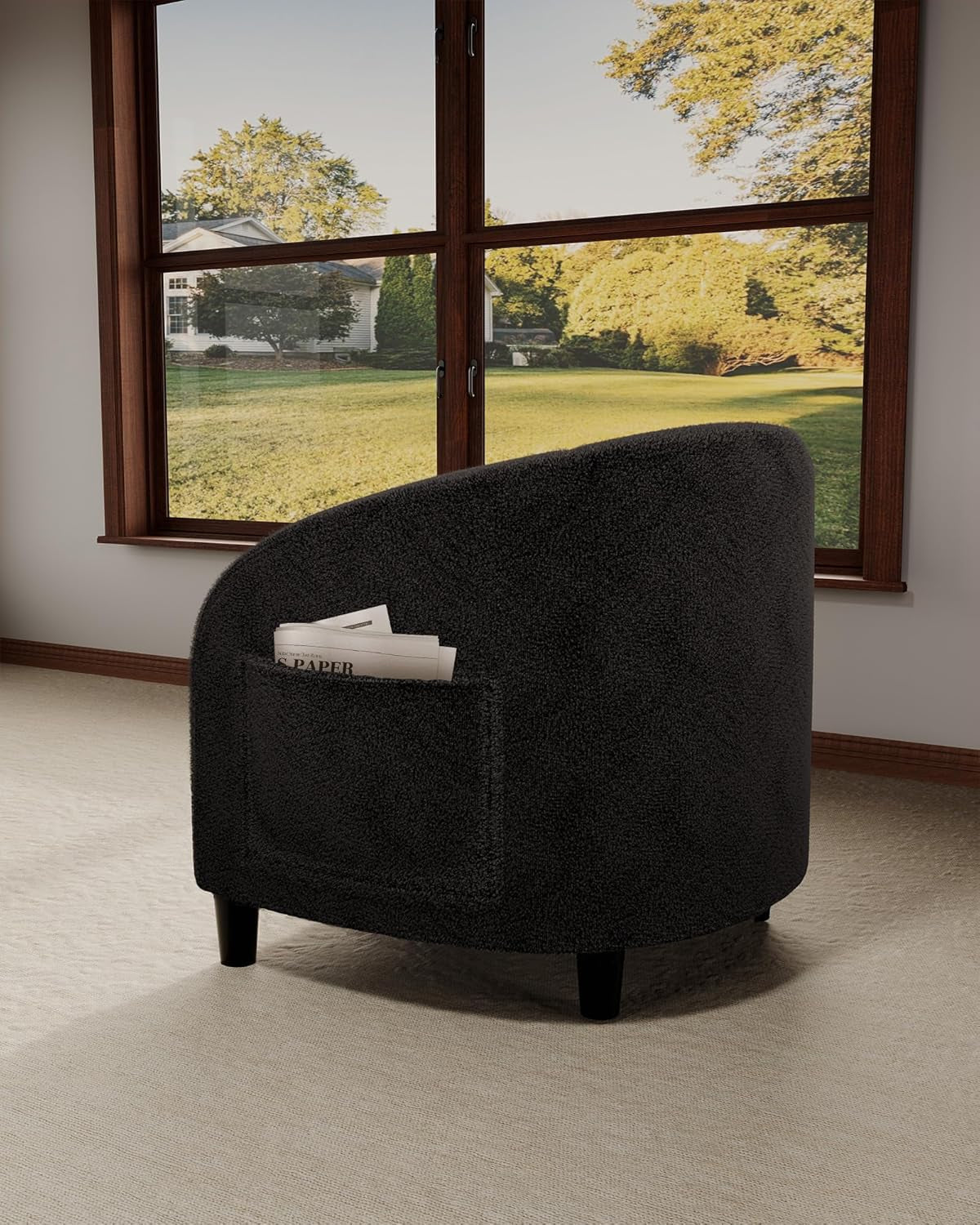 Accent Chair Living Room Chairs Barrel Boucle Chairs Comfy Armchairs for Bedroom Reading Room Reception Chairs(Black)
