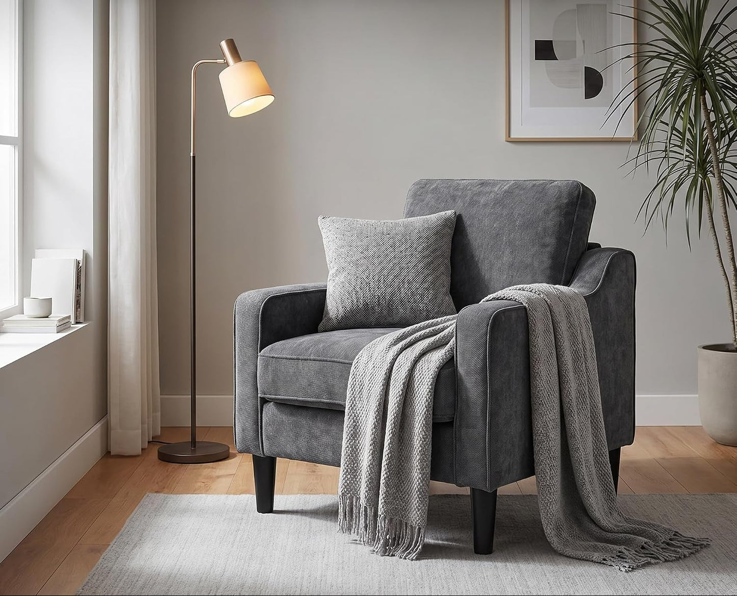Dark Grey Accent Chairs Set of 2, Comfy Arm Chairs for Living Room, Office |  Club Chair, Reading Chairs for Bedroom, Waiting Area Seating, Small Space Office Chairs, Supportive Wide Seat