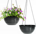 2 Pack Hanging Planters for Indoor Outdoor Plants, 10 Inch Hanging Planter with Drainage Hole & Plug Glazed Hanging Baskets Flower Pots for Garden Home (Black)