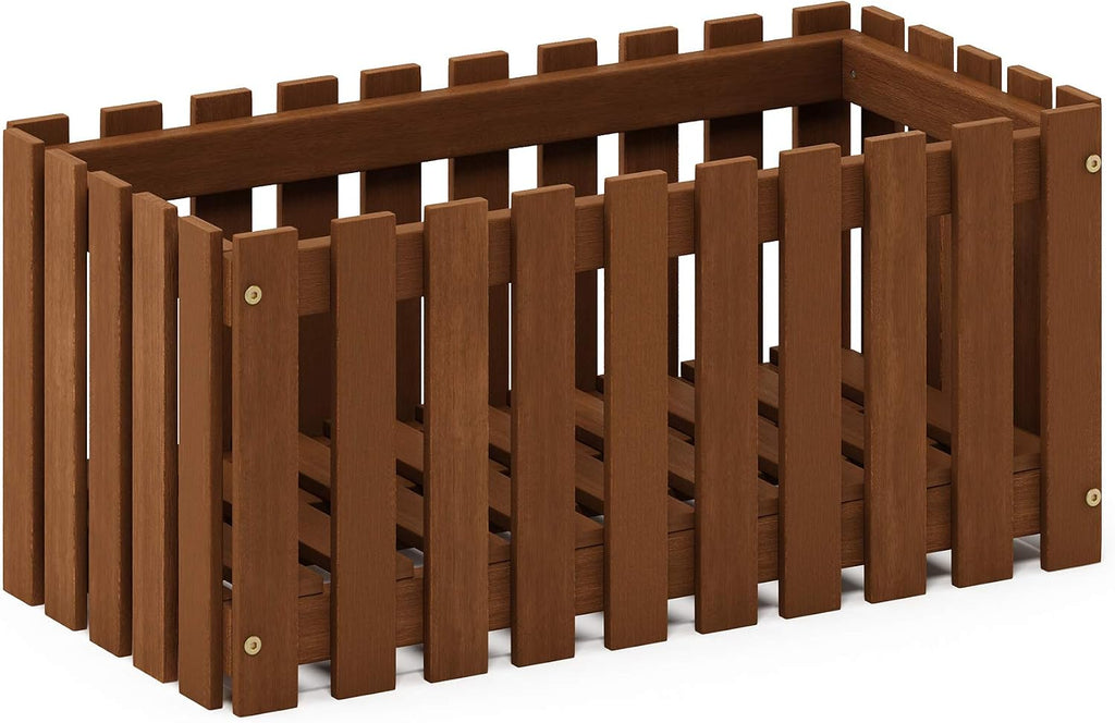 FG18453 Tioman Hardwood Patio Furniture Outdoor Slat Style Flower Planter Box, Natural