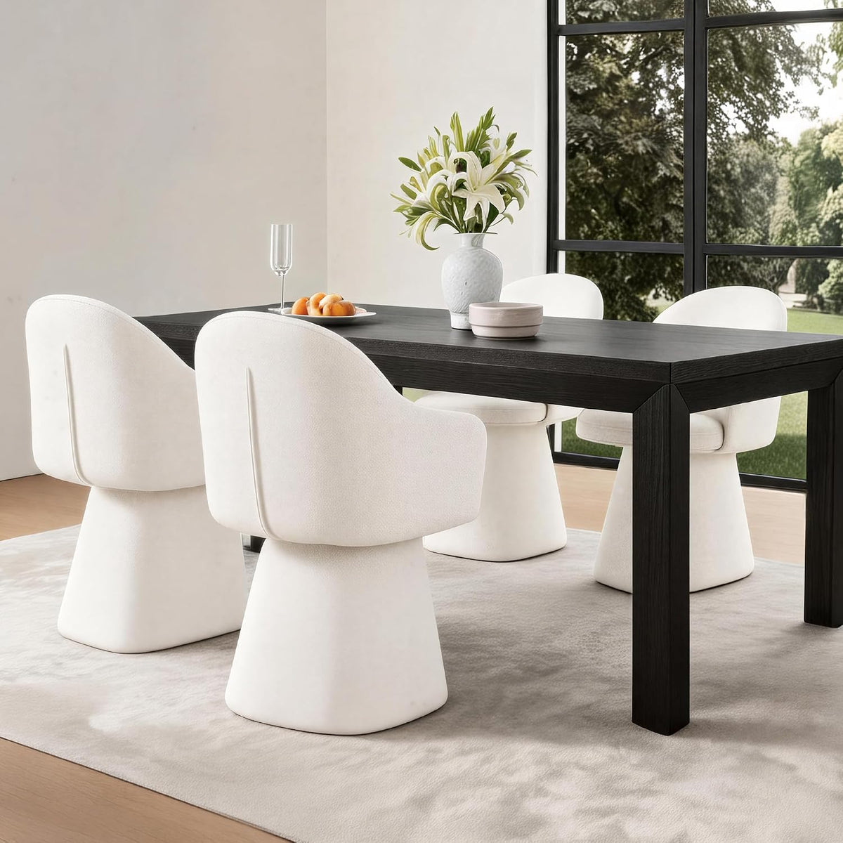 Swivel Dining Chairs Set of 2, Upholstered Modern Barrel Dining Chairs with 360° Swivel Base, Chenille Velvet Fabric Accent Kitchen Chairs with Arms, Padded Dining Room Chairs, Cream