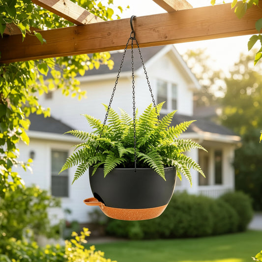 Set of 4-8 Inch Self Watering Hanging Planters for Indoor Outdoor，Hanging Plant Pots with Drainage & Removable Tray, Hanging Pots Holder for Ivy, Pothos, Ferns, Balcony & Patio, Black Brown