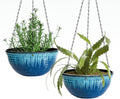 12 Inch Hanging Planters for Indoor Outdoor Plants, 2 Pack Large Hanging Flower Pots with Drainage Holes and Chain, Glazed Hanging Baskets for Home Garden Decoration (Blue Flow Glaze)