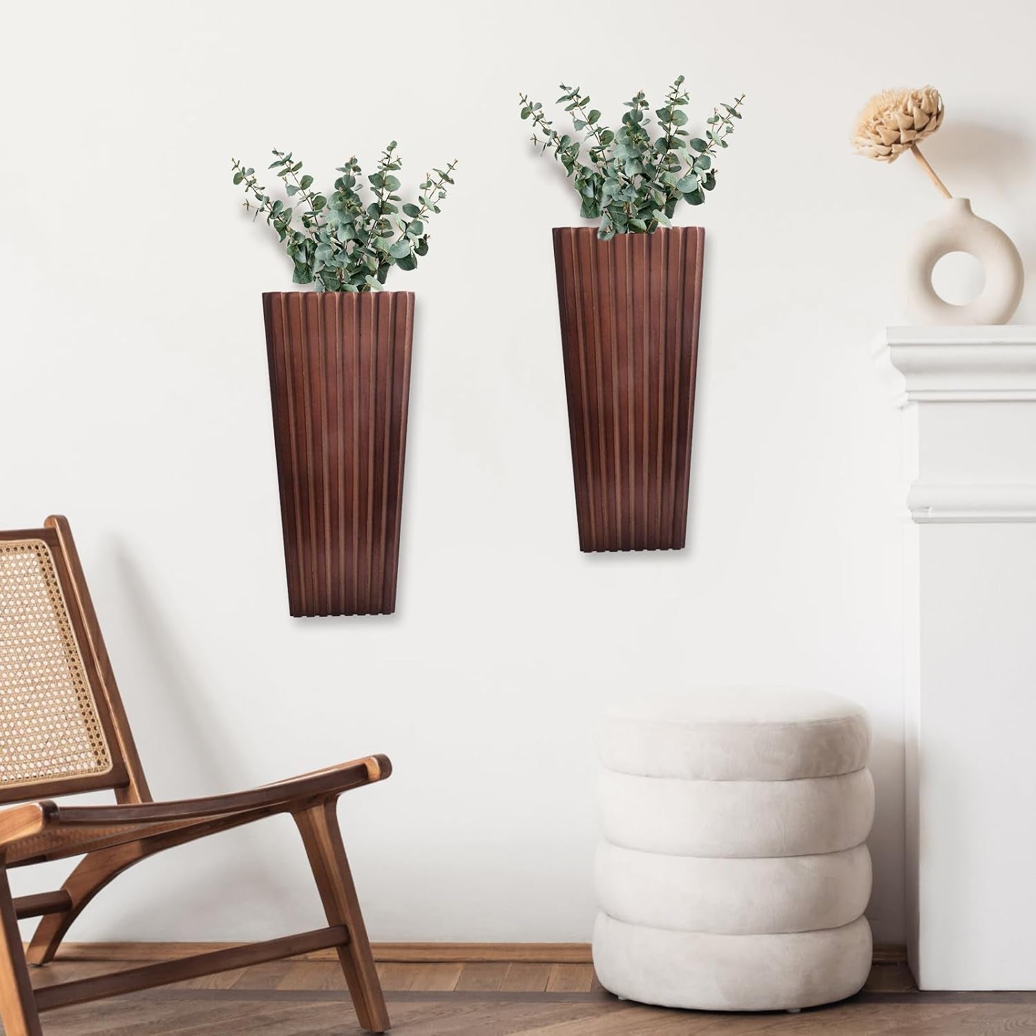 2PCS Wood Wall Planter for Indoor Plants, Wooden Hanging Planter for Dried Flowers and Artificial Greenery Plants, Modern Farmhouse Wood Wall Decor for Living Room,Bedroom,Bathroom(Brown)