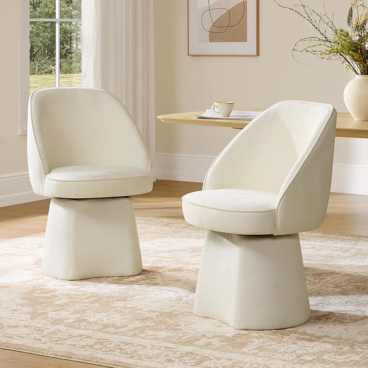 CHITA Swivel Dining Chairs Set of 2, Upholstered Modern Dining Chairs with High Back, Kitchen Chairs for Dining Room, Vanity Chairs for Bedroom, Cream