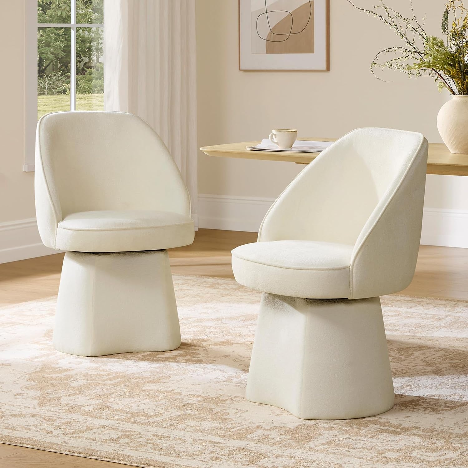 CHITA Swivel Dining Chairs Set of 2, Upholstered Modern Dining Chairs with High Back, Kitchen Chairs for Dining Room, Vanity Chairs for Bedroom, Cream