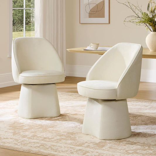 CHITA Swivel Dining Chairs Set of 2, Upholstered Modern Dining Chairs with High Back, Kitchen Chairs for Dining Room, Vanity Chairs for Bedroom, Cream