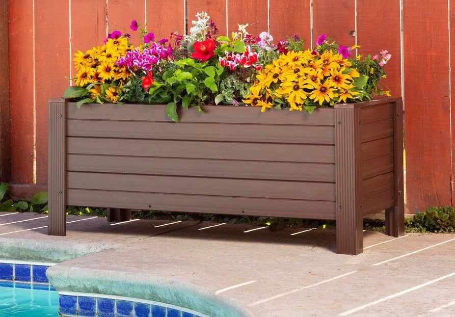 48 In. Walnut Material Rectangular Planter, Outdoor Indoor ECOFLEX Composit