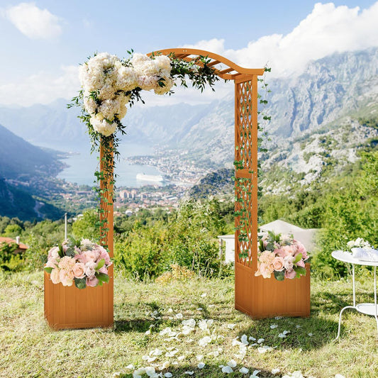 Garden Arbor with Planter, Wooden Planter Arch with Trellis, Outdoor Arch for Climbing Plants, Vegetables, Herbs, Decorations, Arbor Archway for Wedding, Ceremony, Party (Orange)