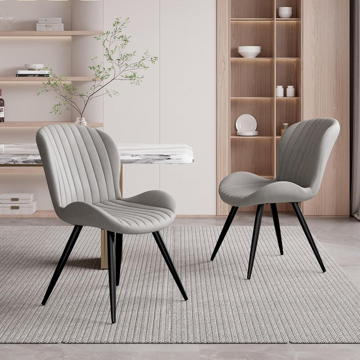 Upholstered Dining Chairs Set of 2, Dining Room Kitchen Chairs | Modern Dining Room Chairs, Comfy Backrest Thick Upholstered Kitchen Chairs, 19IN Height with Metal Legs, Grey