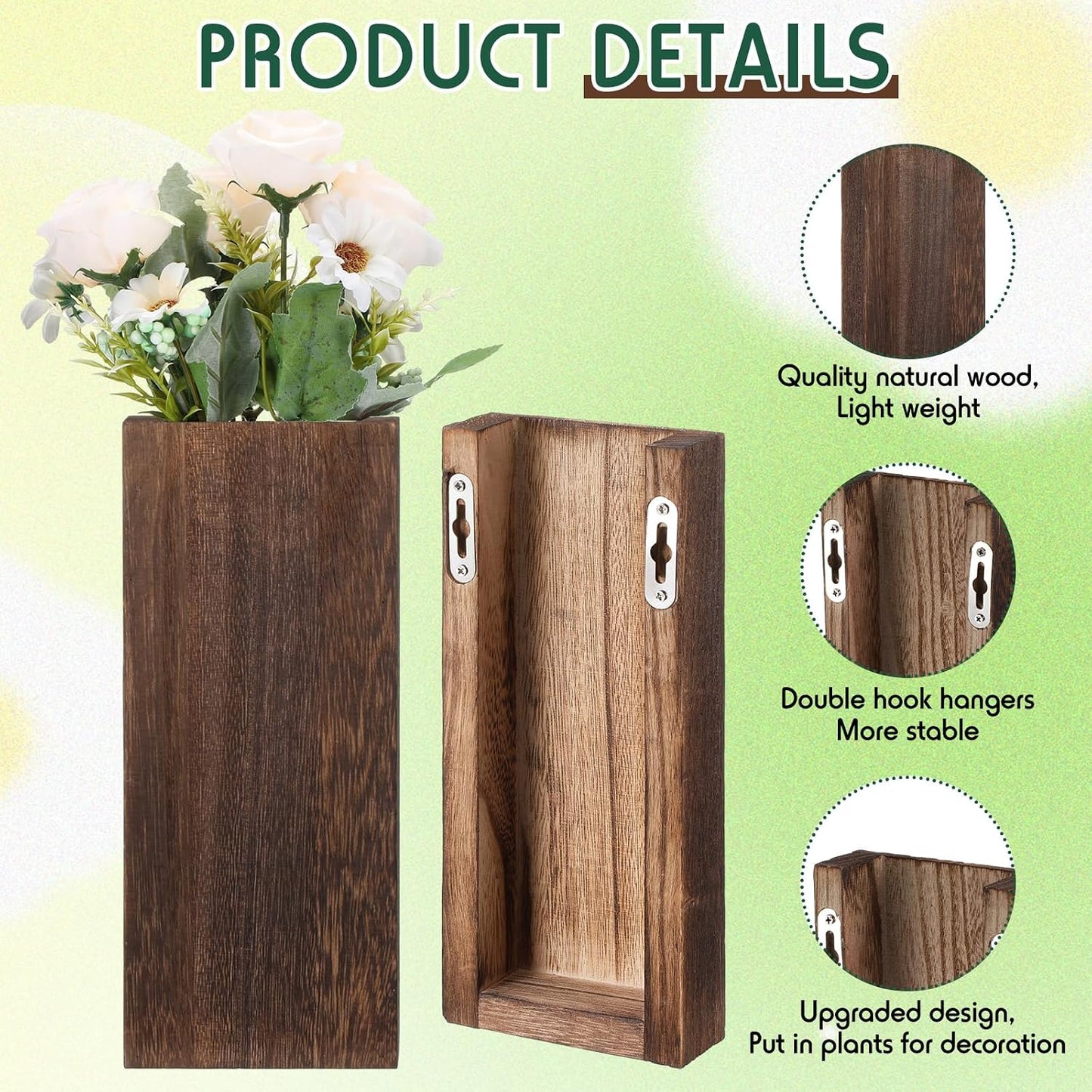 4 Pack Wood Wall Planter for Dried Flowers and Artificial Greenery Indoor Plants Holder, Wood Wall Decor Wooden Pocket Vase Modern Farmhouse Hanging Flowers for Living Room Bedroom Home