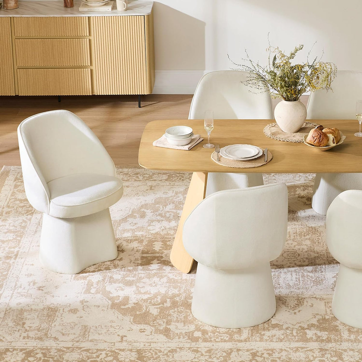 CHITA Swivel Dining Chairs Set of 2, Upholstered Modern Dining Chairs with High Back, Kitchen Chairs for Dining Room, Vanity Chairs for Bedroom, Cream