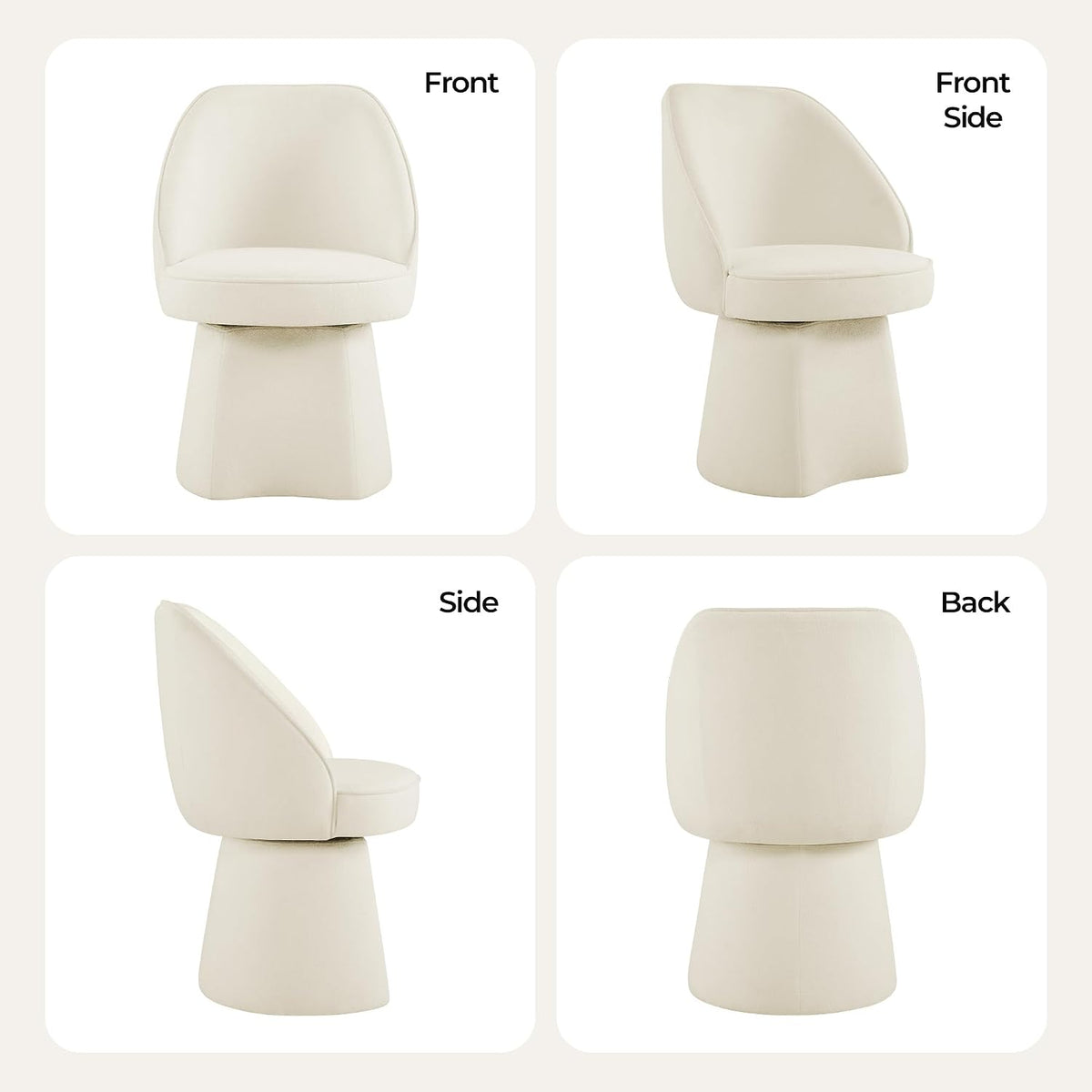 CHITA Swivel Dining Chairs Set of 2, Upholstered Modern Dining Chairs with High Back, Kitchen Chairs for Dining Room, Vanity Chairs for Bedroom, Cream