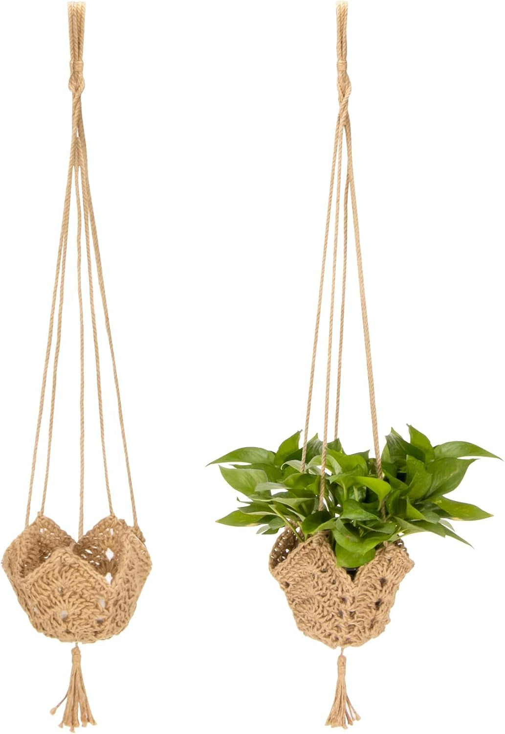 Macrame Plant Hangers Indoor - 2 Packs Hanging Planters for Indoor Plants Boho Plant Hangers Hanging Plant Holder for Boho Home Decor Made of Jute with 2 Hooks