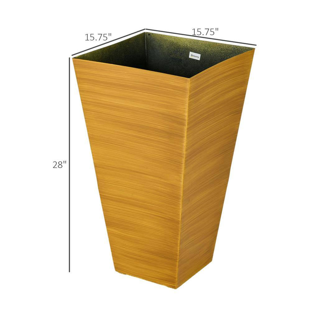 28 In. Tan Faux Wood Plastic Outdoor Planters, Large Taper Planters W/ Drainage Holes Plug for Garden, Patio, (Set of 3)