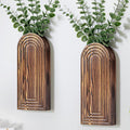 Wooden Wall Planter Vase Set of 2, Boho Hanging Planter for Indoor Plants & Flowers, Natural Wood Wall-Mounted Planters for Art Home Decor - Living Room, Bedroom, Bathroom, Patio (Brown)