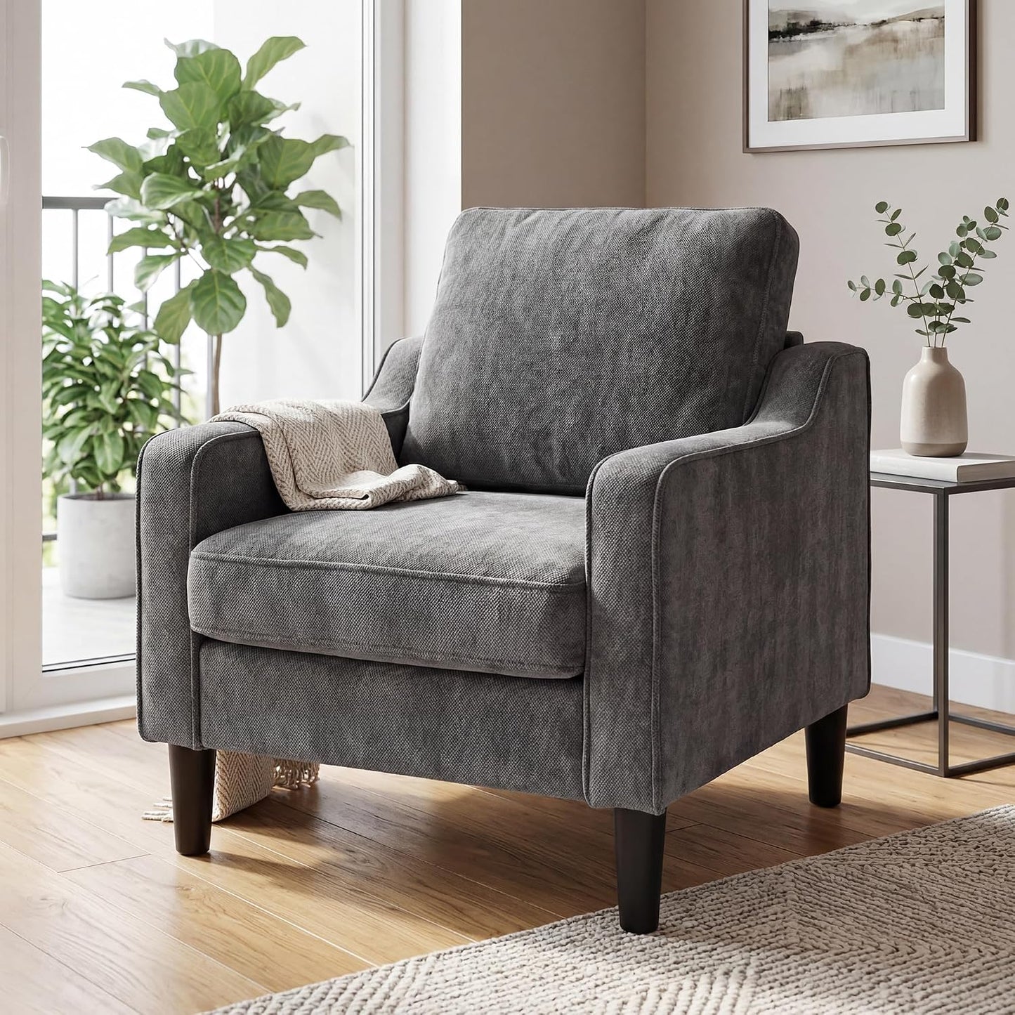 Dark Grey Accent Chairs Set of 2, Comfy Arm Chairs for Living Room, Office |  Club Chair, Reading Chairs for Bedroom, Waiting Area Seating, Small Space Office Chairs, Supportive Wide Seat