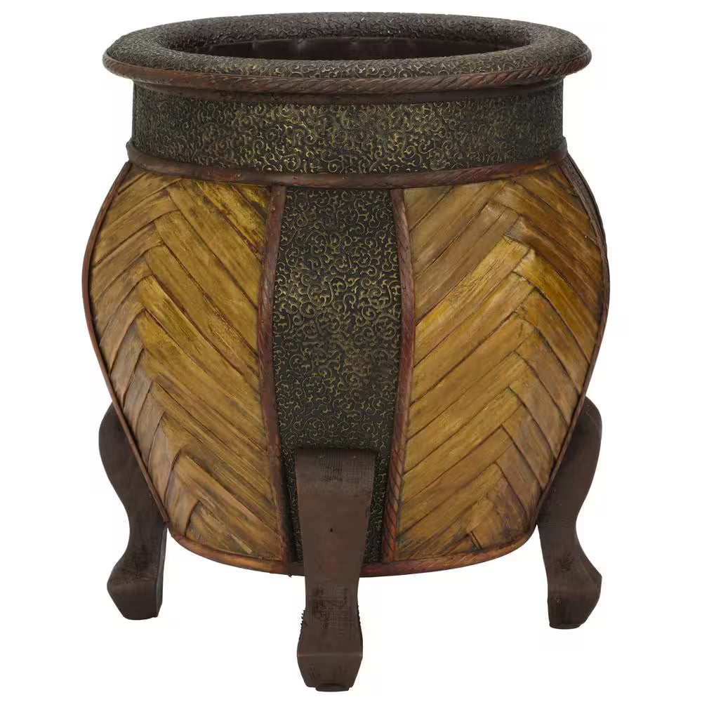 15 In. H Brown Decorative Rounded Wood Planters (Set of 2)