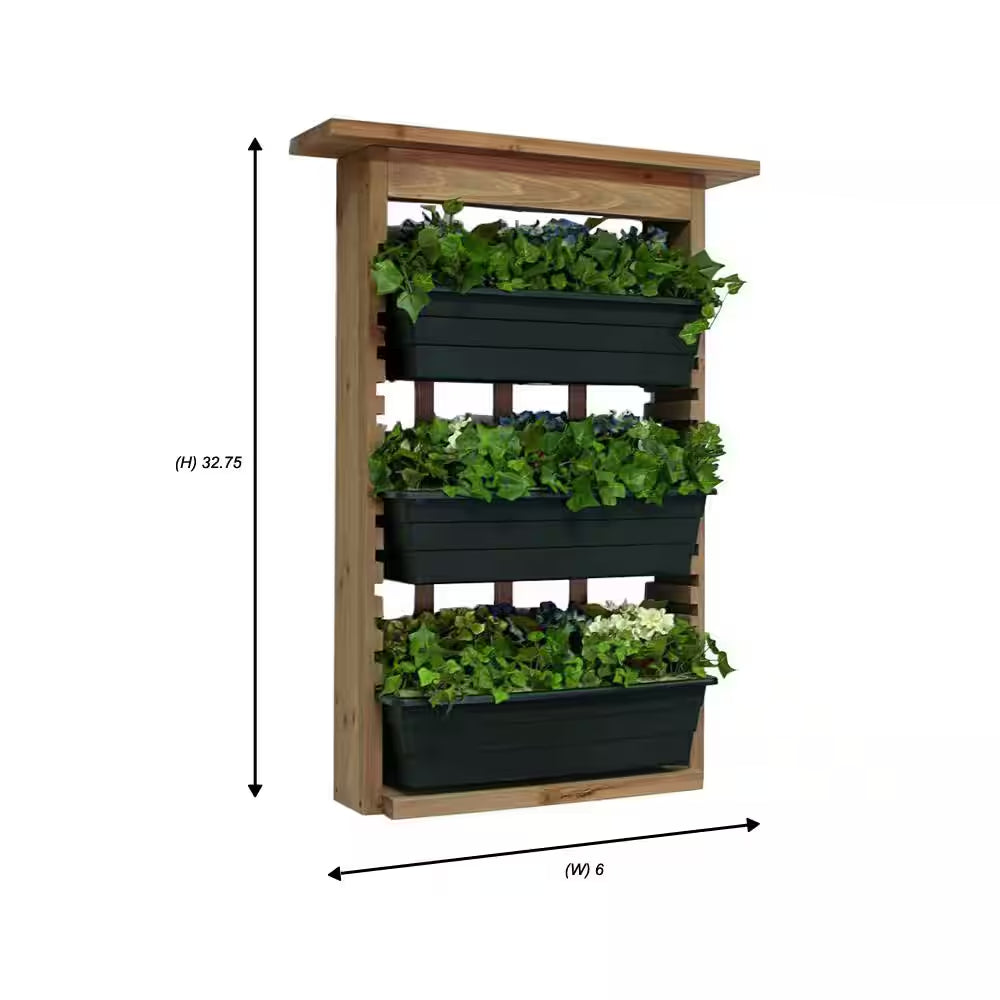 6 In. Wood Garden View Vertical Garden with 3 Planters