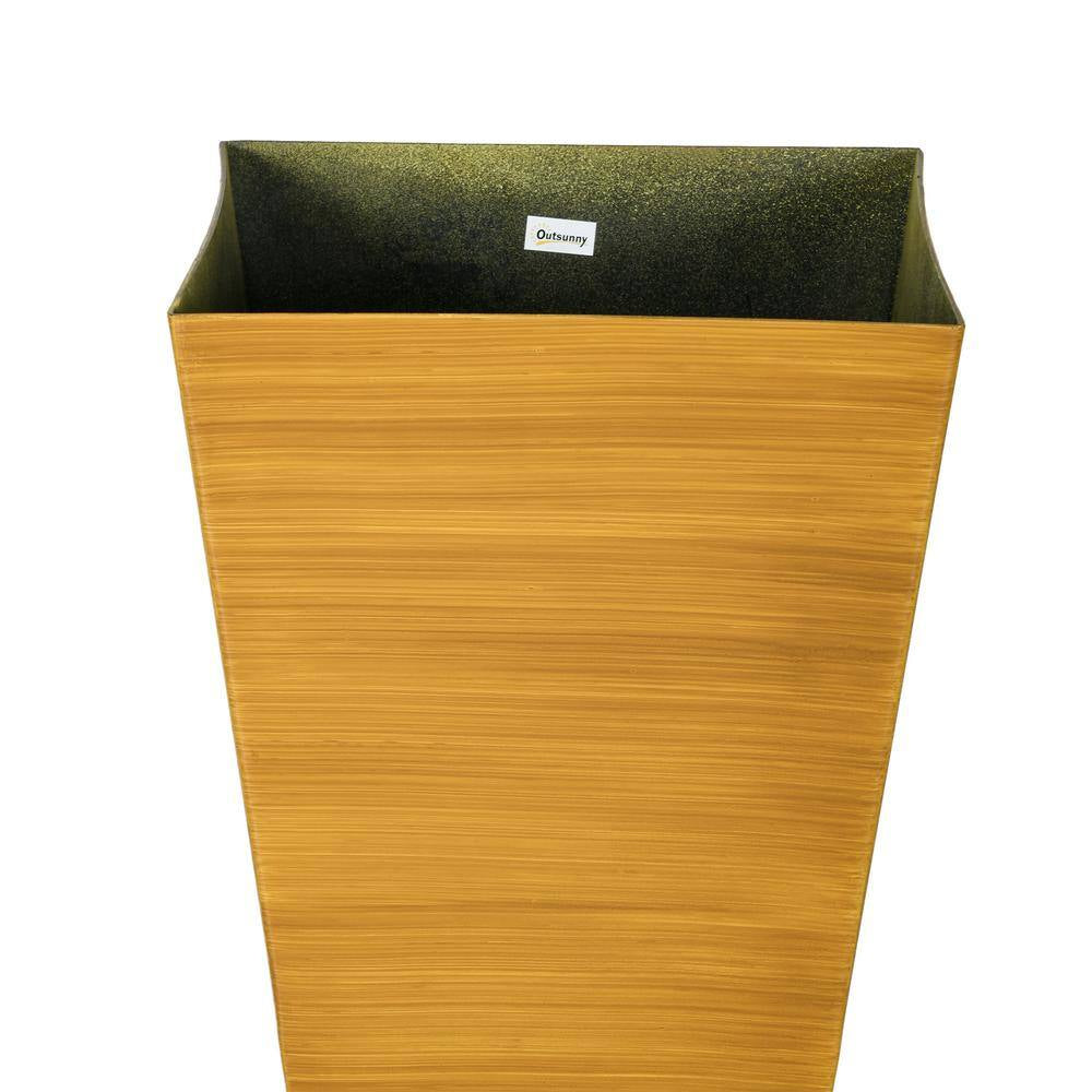 28 In. Tan Faux Wood Plastic Outdoor Planters, Large Taper Planters W/ Drainage Holes Plug for Garden, Patio, (Set of 3)