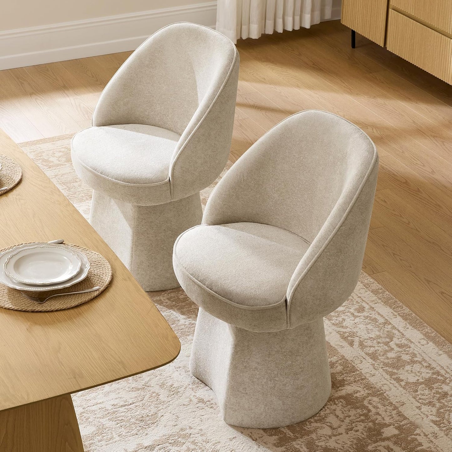 CHITA Swivel Dining Chairs Set of 4, Upholstered Modern Dining Chairs with High Back, Kitchen Chairs for Dining Room, Vanity Chairs for Bedroom, Beige