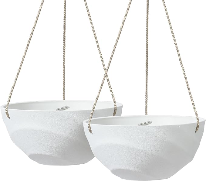 Self-Watering Hanging Planters, Eggshell White Set of 2