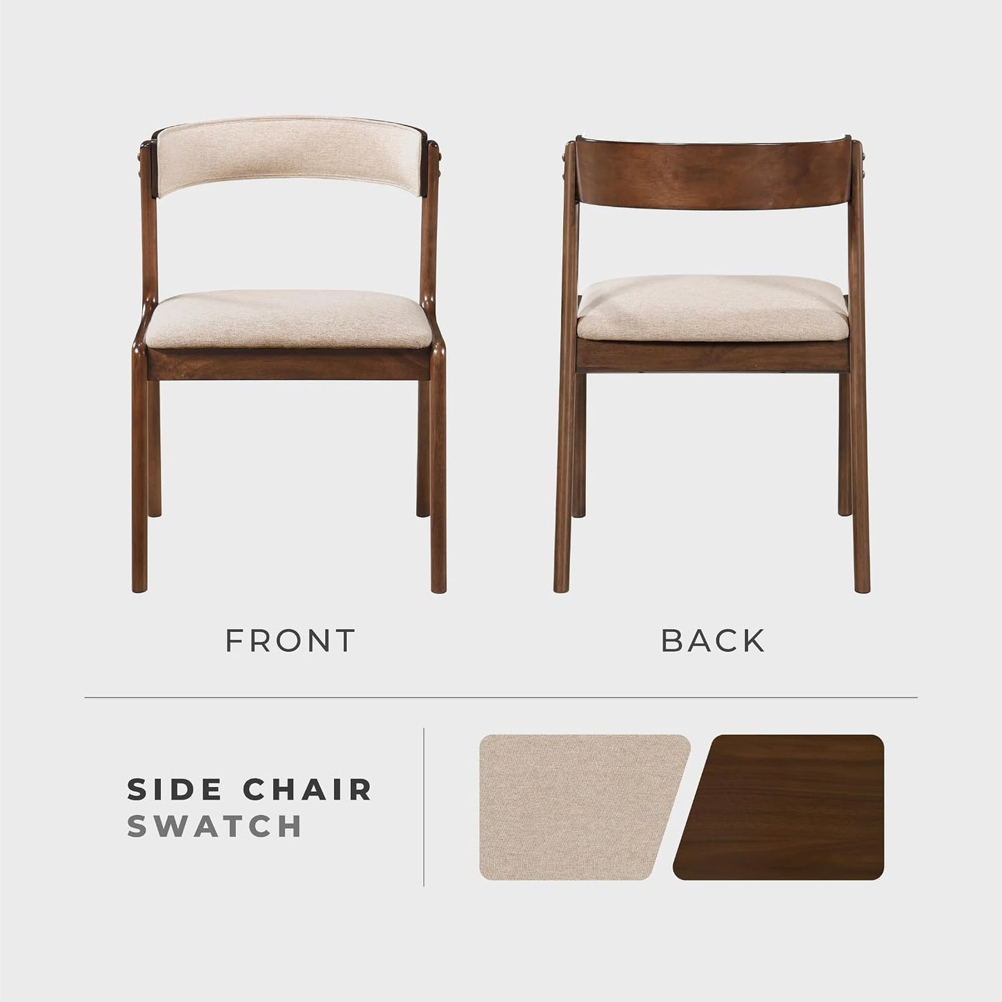 Kitchen & Dining Room Chairs, Dining Chairs Set of 2, Fabric Upholstered Dining Chairs, Rubberwood Armless Dining Chairs with Curved Back, Modern Dining Chair, Easy Assembly, Walnut