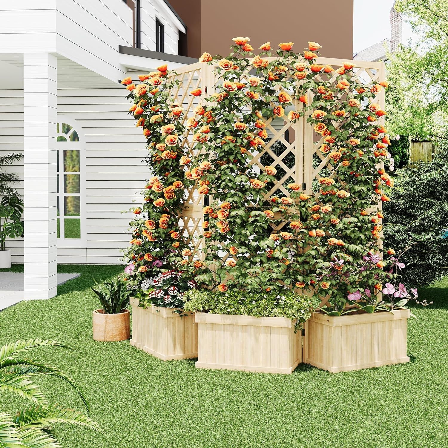 Cedar Wood Garden Bed Privacy Screen & Planter Box - 62