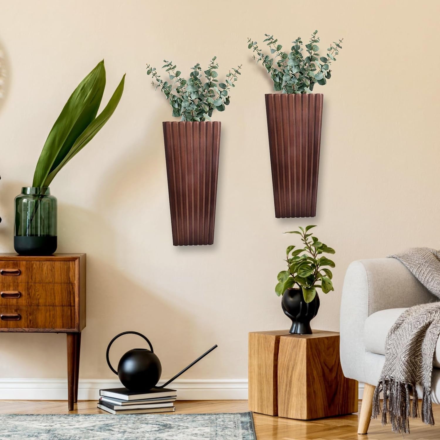 2PCS Wood Wall Planter for Indoor Plants, Wooden Hanging Planter for Dried Flowers and Artificial Greenery Plants, Modern Farmhouse Wood Wall Decor for Living Room,Bedroom,Bathroom(Brown)
