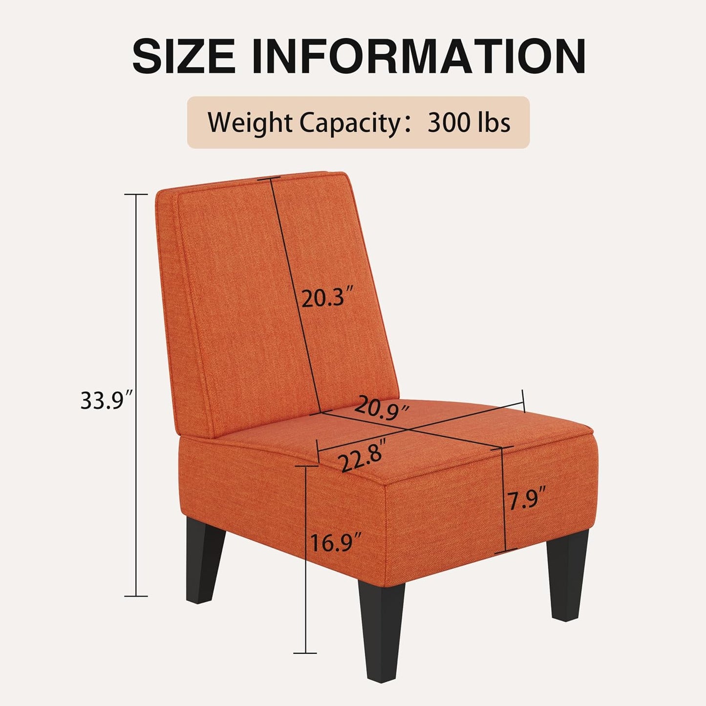 Accent Chairs Set of 2 Upholstered Living Room Chairs Armless Side Chairs Bedroom Chairs with Curved Backrest and Wooden Legs Orange