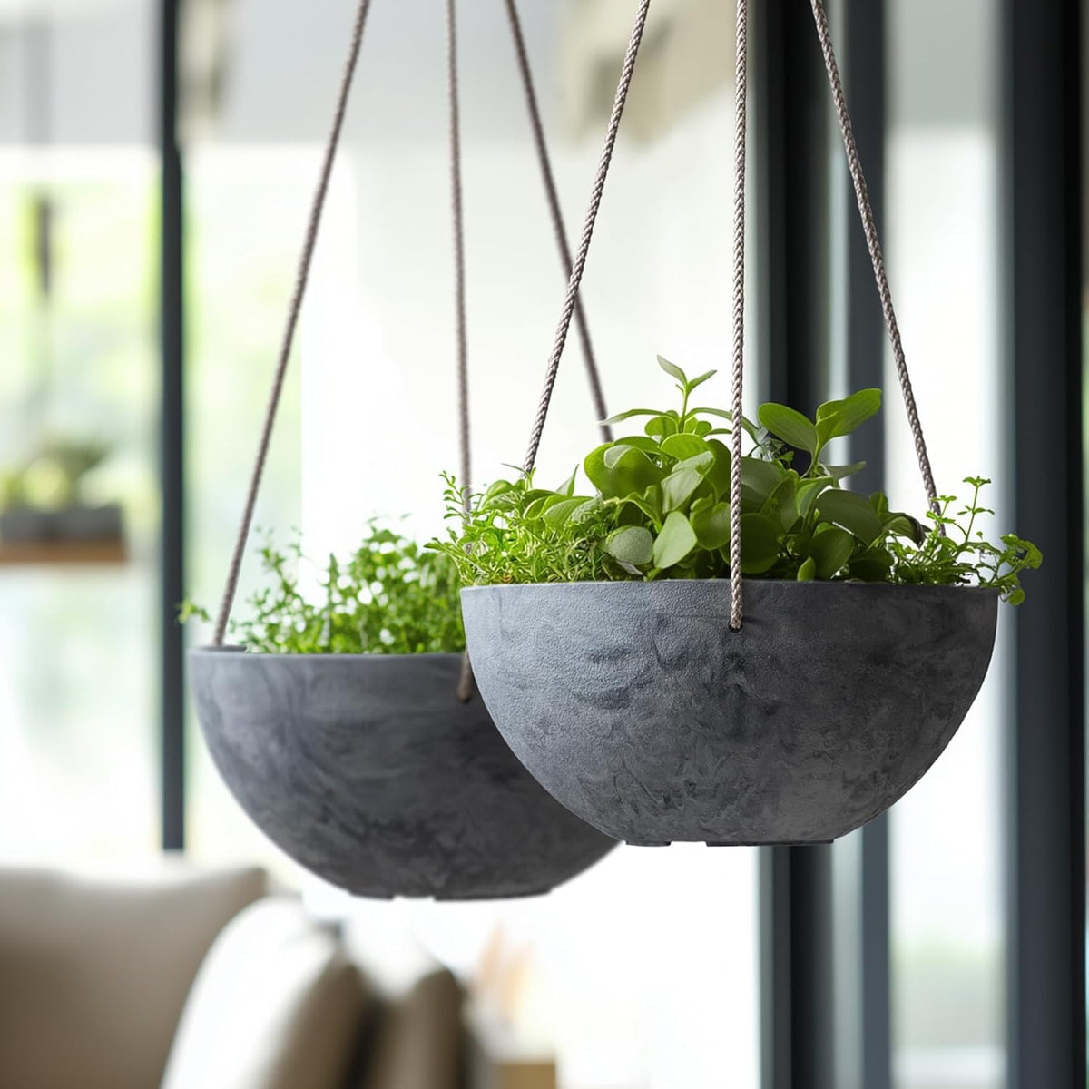 Hanging Planter Flower Plant Pots - 9.84 Inch Indoor Outdoor Balcony Patio Hanging Basket Set of 2, Marble Pattern