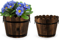 Wooden Barrel Planters Flower Pots for Indoor Outdoor Plants, 10+11.5 Inch Rustic Patio Garden Front Porch Planters Plant Pots Outdoor Decor Set of 2