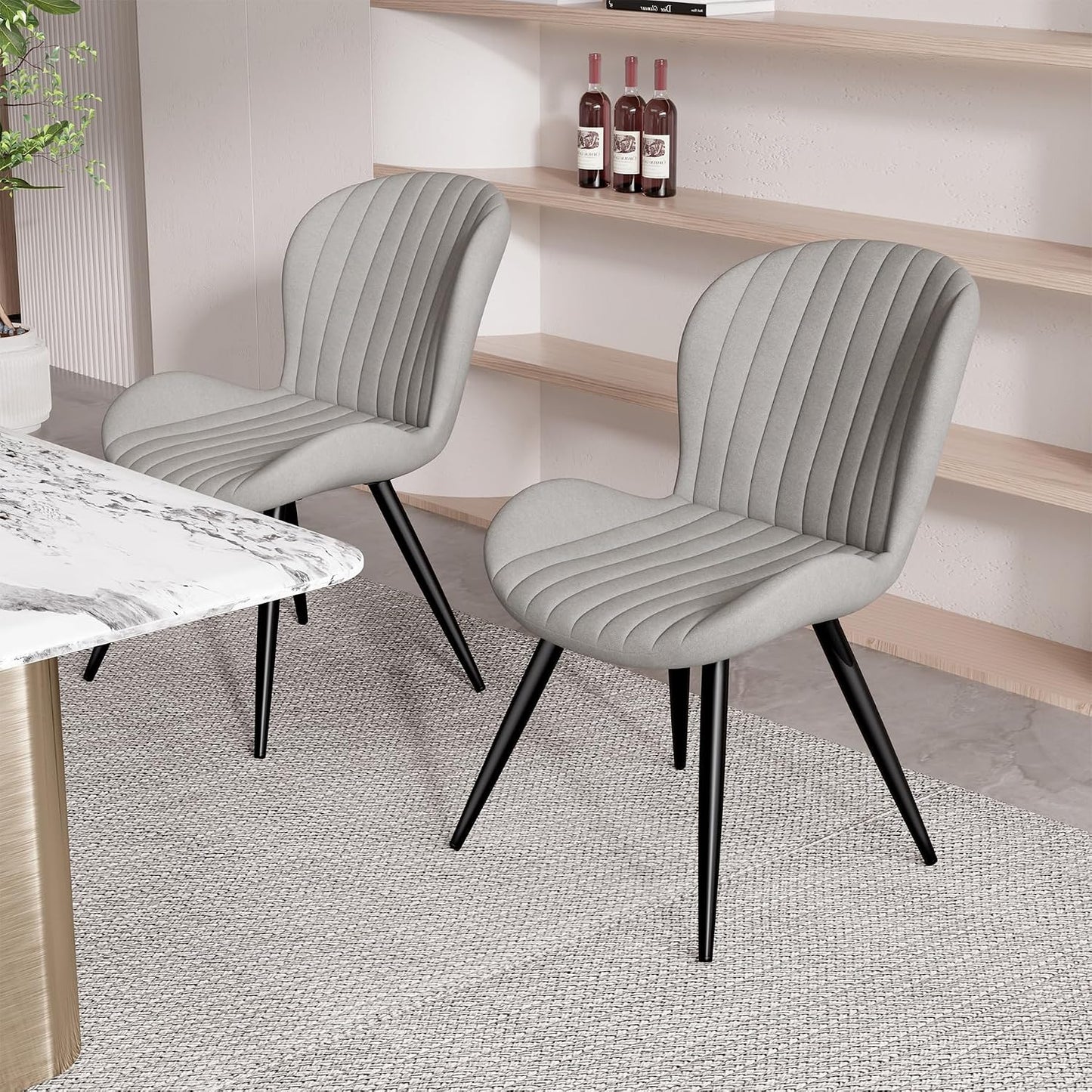 Upholstered Dining Chairs Set of 2, Dining Room Kitchen Chairs | Modern Dining Room Chairs, Comfy Backrest Thick Upholstered Kitchen Chairs, 19IN Height with Metal Legs, Grey
