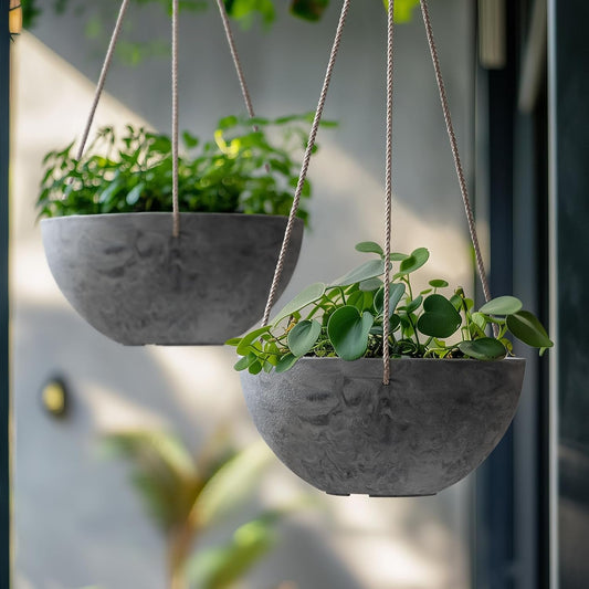 Hanging Planter Flower Plant Pots - 9.84 Inch Indoor Outdoor Balcony Patio Hanging Basket Set of 2, Marble Pattern