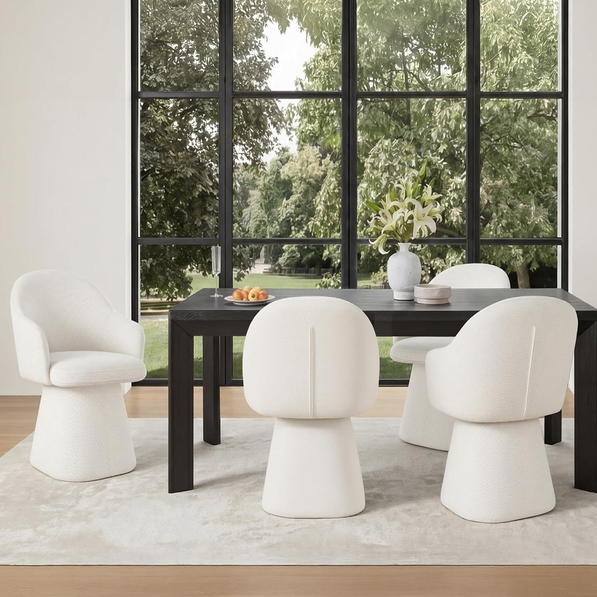 Swivel Dining Chairs Set of 2, Upholstered Modern Barrel Dining Chairs with 360° Swivel Base, Chenille Velvet Fabric Accent Kitchen Chairs with Arms, Padded Dining Room Chairs, Cream
