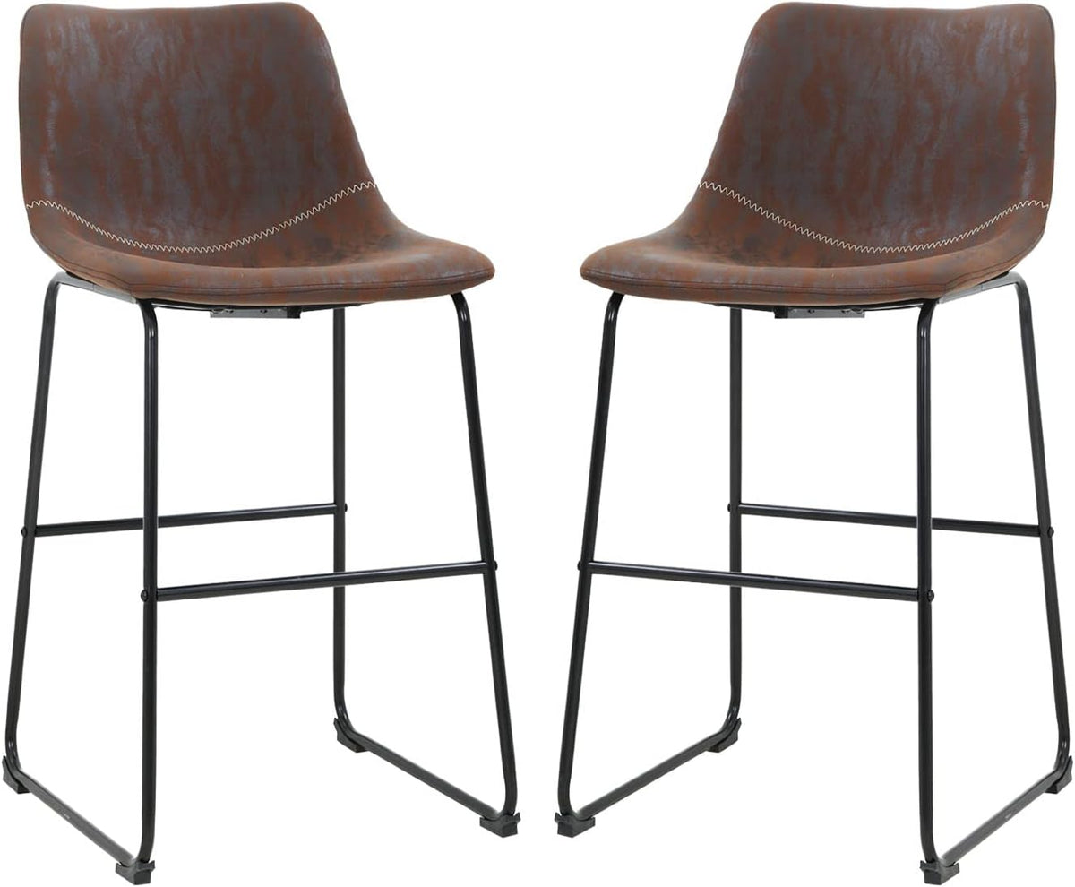 Leather Living Room Chairs Dining Chairs Set of 2 Kitchen Chairs Dining Room Chairs 19" W X 19" D X 37" H Inches Counter Stools with Backs Leather Island Chairs,Brown
