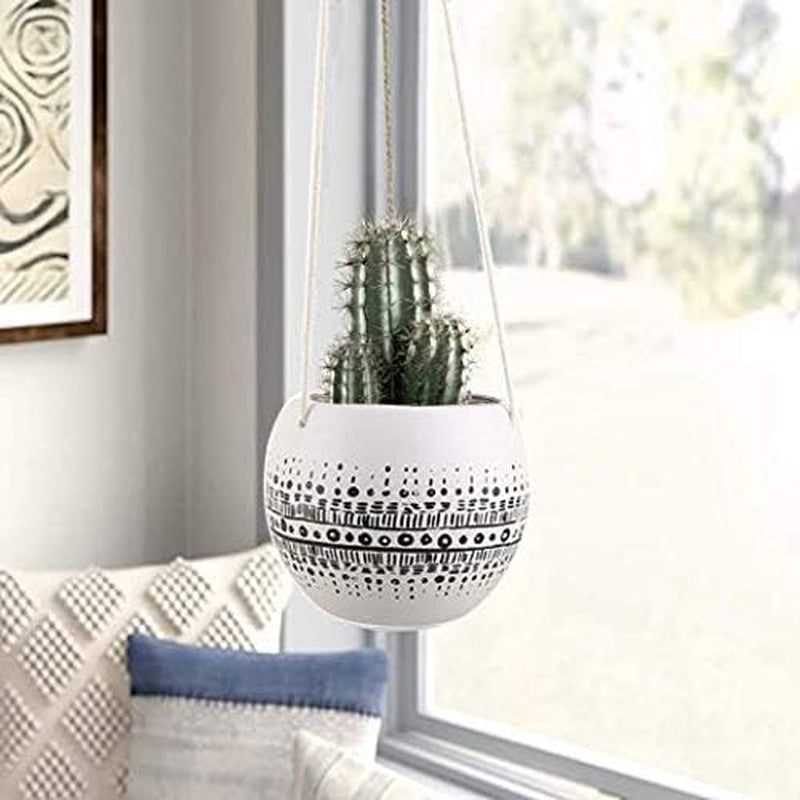Ceramic Hanging Planter for Indoor Outdoor, Decorative Boho Flower Green Grass Plant Succulent Air Plants Hanging Plant Pots Holder