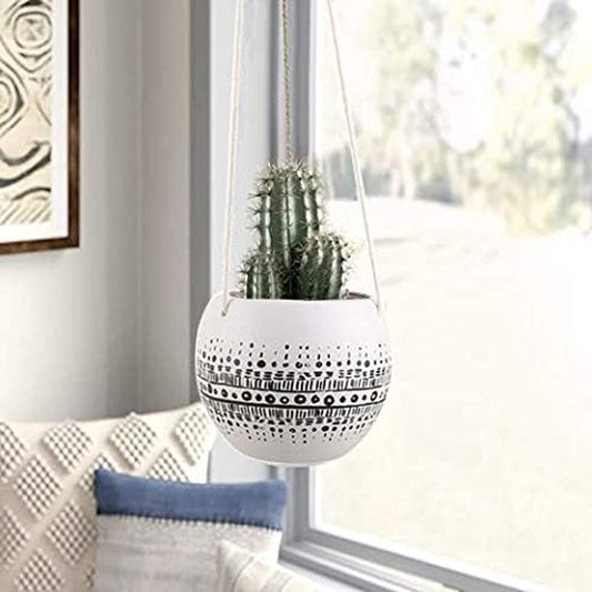 Ceramic Hanging Planter for Indoor Outdoor, Decorative Boho Flower Green Grass Plant Succulent Air Plants Hanging Plant Pots Holder