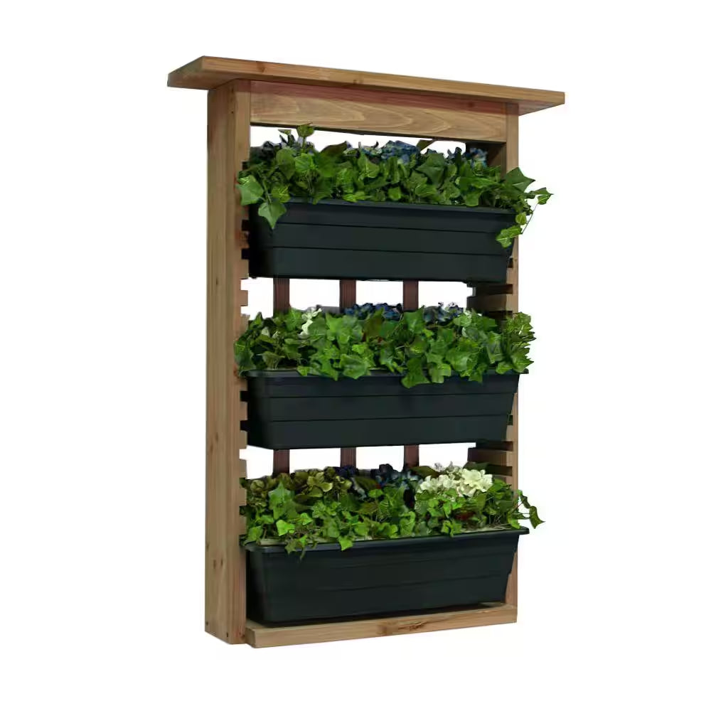 6 In. Wood Garden View Vertical Garden with 3 Planters
