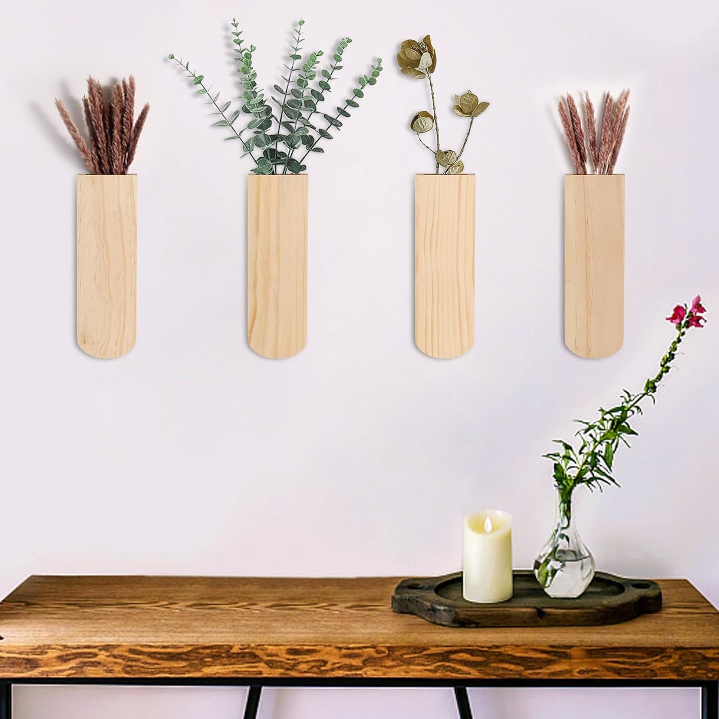 Wood Wall Planters, Hanging Wall Decor for Indoor Living Room Bedroom Modern Farmhouse Wooden Vase Wood Wall Pocket for Greenery Plants and Dried Flowers (2 Pack)