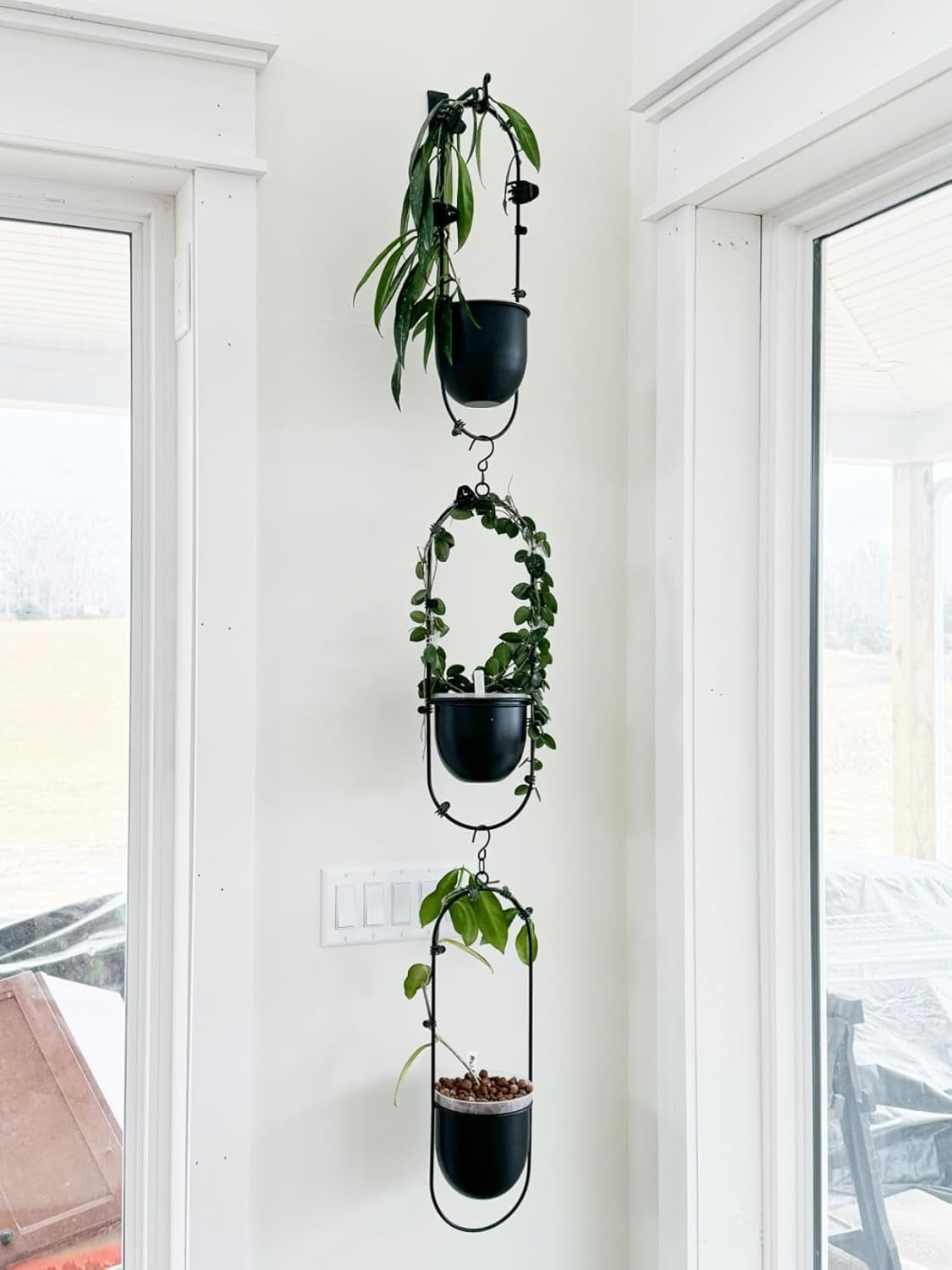 Shineloha 2 Pack Hanging Planters for Indoor Plants with 5.5" Pot + Ceiling Hook | Black Hanging Planter, Metal Plant Hanger, NO Plant Incld