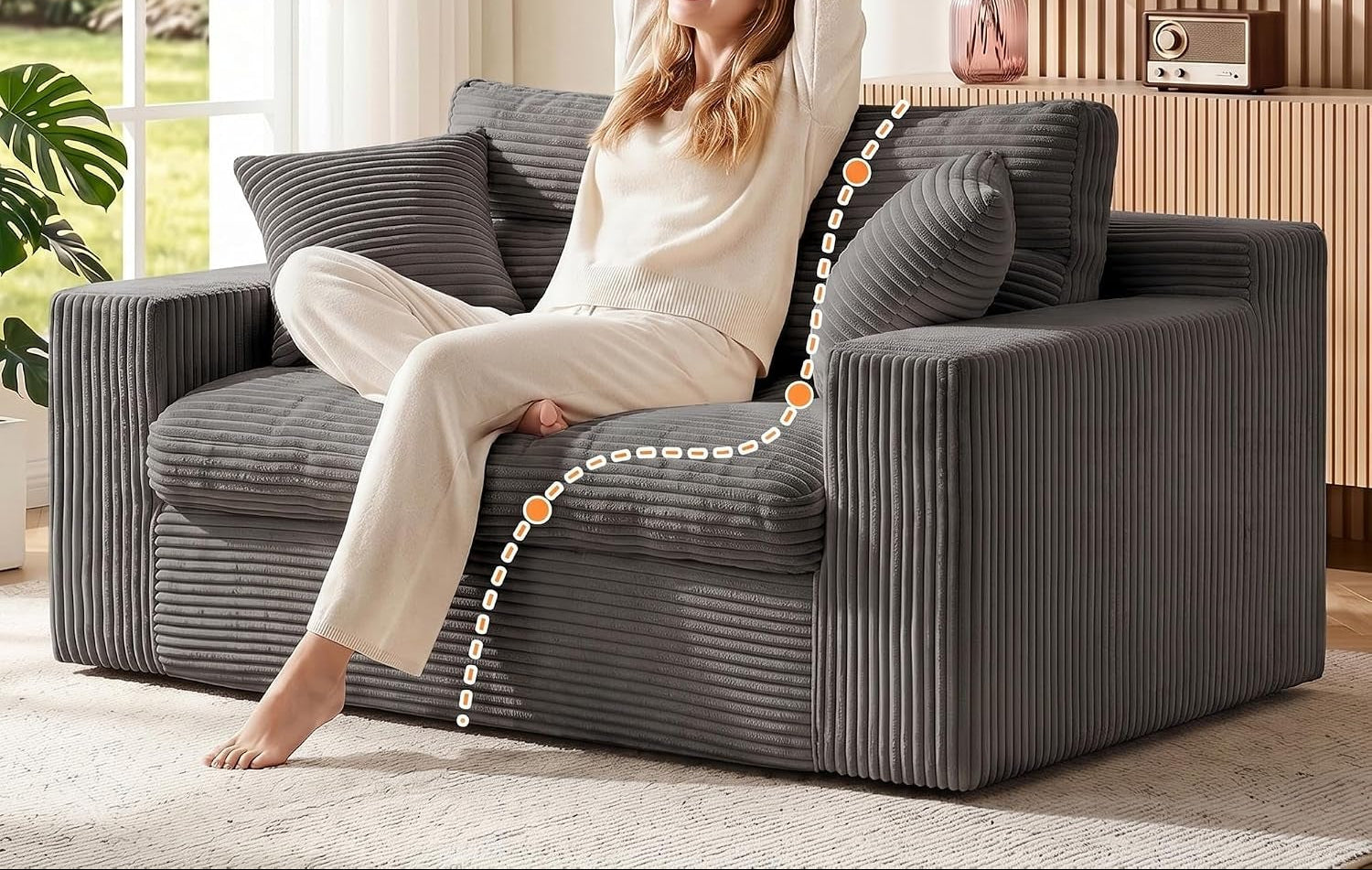 Boneless Loveseat Sofa Couch, 2 in 1 Convertible Sofa Bed with Pillows, Fold Out Bean Bag Chair Boneless Floor Couch for Living Room Bedroom Office Lounge Apartment, No Assembly Needed, Grey