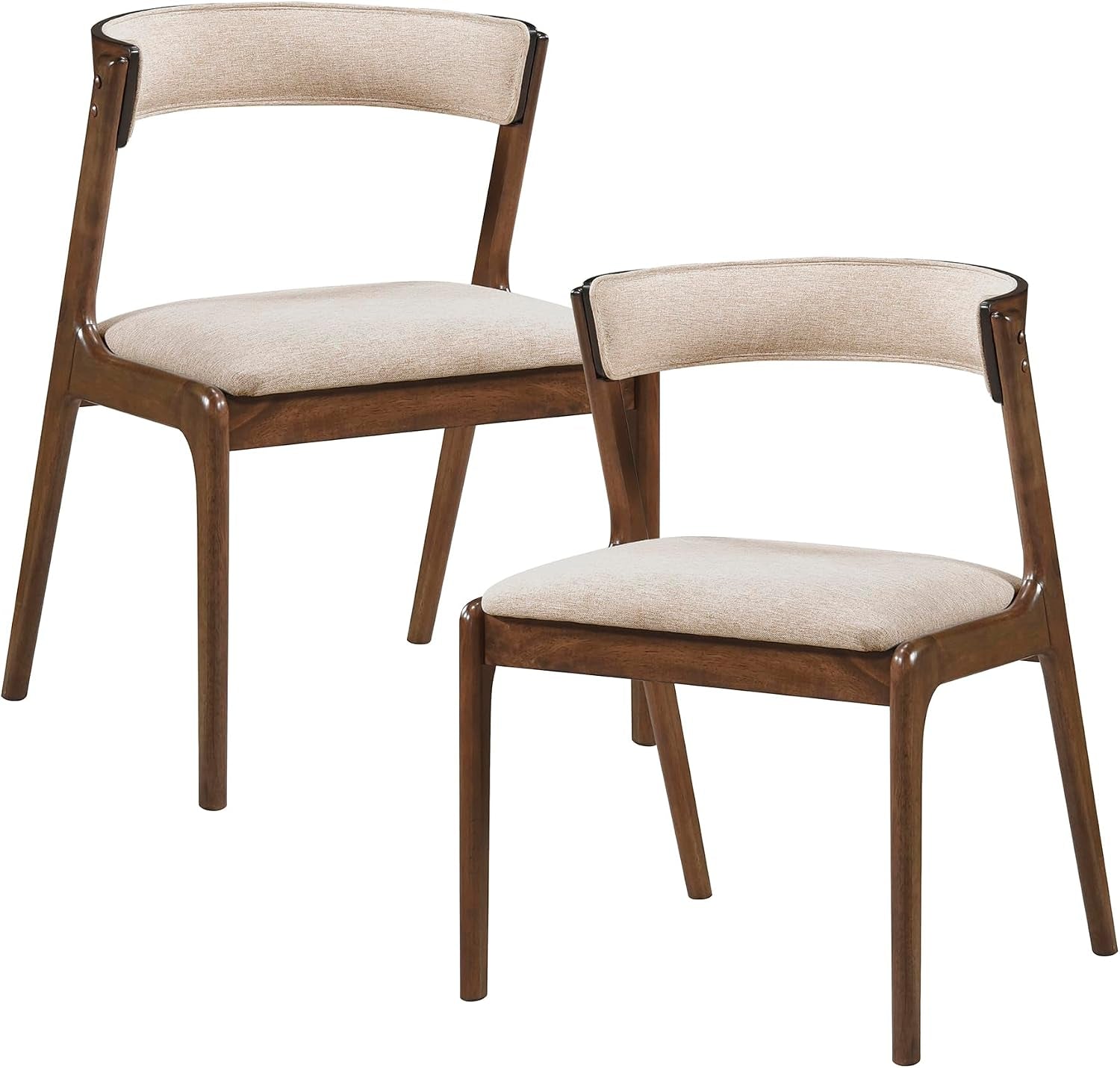 Kitchen & Dining Room Chairs, Dining Chairs Set of 2, Fabric Upholstered Dining Chairs, Rubberwood Armless Dining Chairs with Curved Back, Modern Dining Chair, Easy Assembly, Walnut