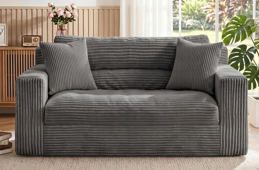 Boneless Loveseat Sofa Couch, 2 in 1 Convertible Sofa Bed with Pillows, Fold Out Bean Bag Chair Boneless Floor Couch for Living Room Bedroom Office Lounge Apartment, No Assembly Needed, Grey
