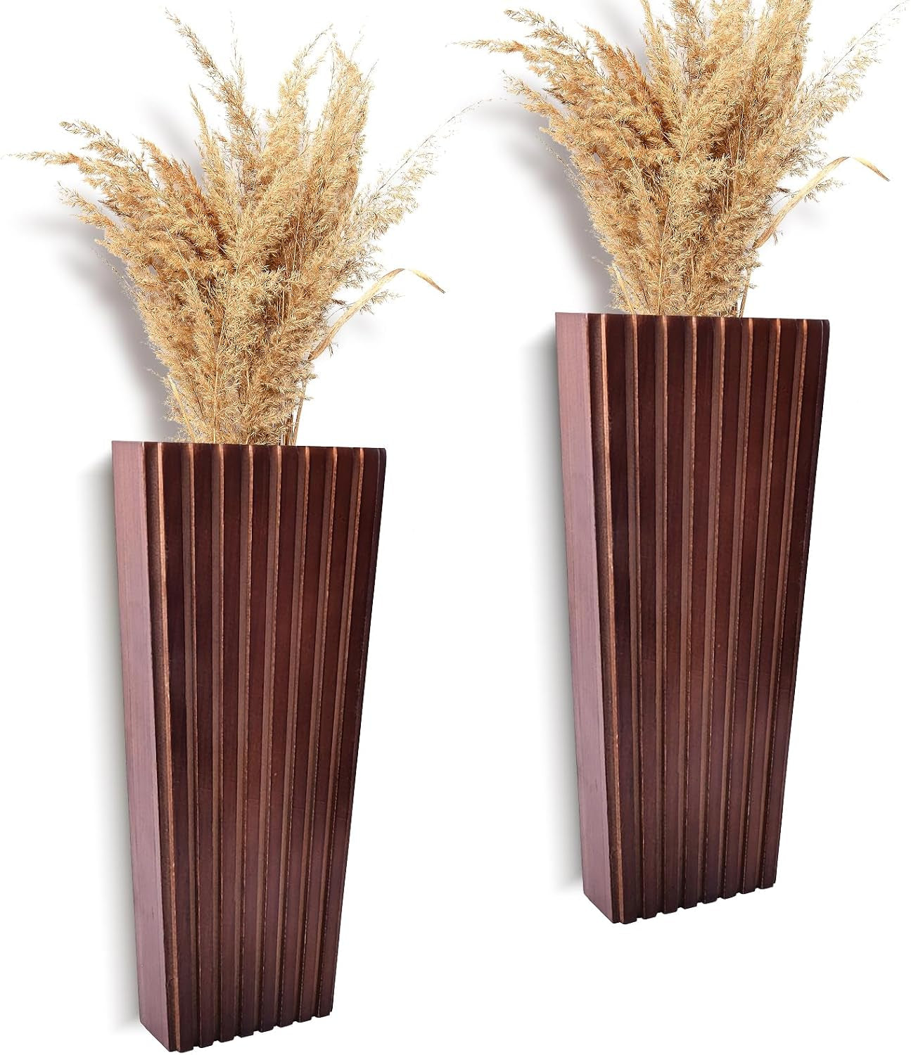 2PCS Wood Wall Planter for Indoor Plants, Wooden Hanging Planter for Dried Flowers and Artificial Greenery Plants, Modern Farmhouse Wood Wall Decor for Living Room,Bedroom,Bathroom(Brown)