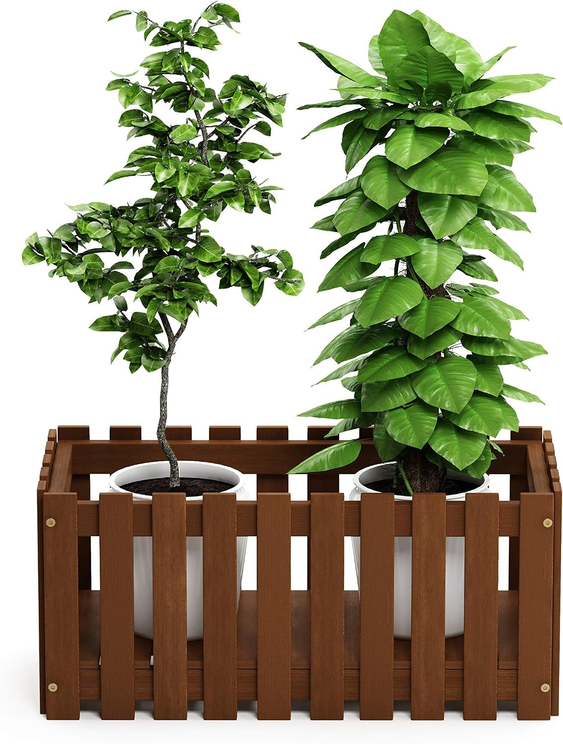 FG18453 Tioman Hardwood Patio Furniture Outdoor Slat Style Flower Planter Box, Natural