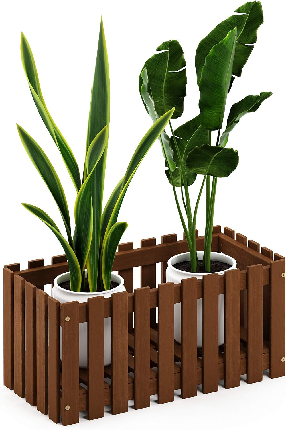 FG18453 Tioman Hardwood Patio Furniture Outdoor Slat Style Flower Planter Box, Natural